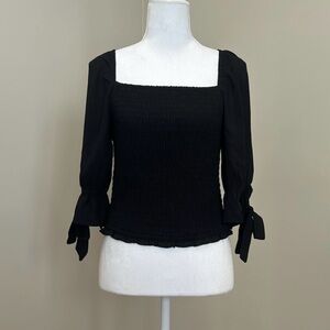 Abercrombie & Fitch Black Smocked Puff Sleeve Blouse